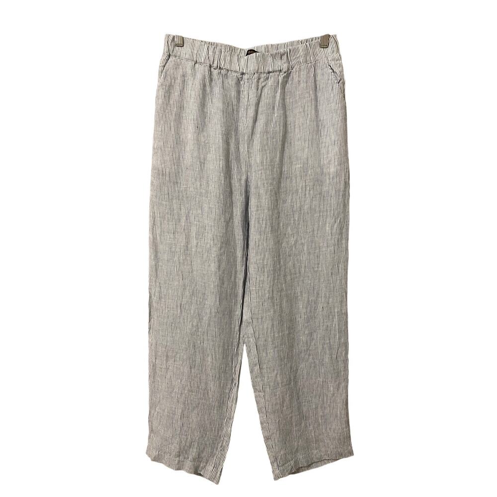Quince 100% European Linen Pants Medium Blue Pinstripe Pull On Sustainable - Picture 12 of 14